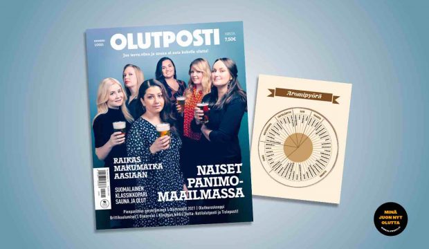 Kuvassa naisia olutlasit kädessä Olutposti lehden kannessa