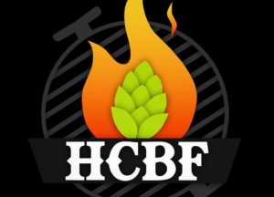 Home Craft Beer & Food Fest -tapahtuman logo. Grilliritilä, liekki ja humalakäpy piirrettyinä.