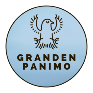 Granden Panimon logo. Piirretty lintuhahmo sinisellä pyöreällä taustalla ja panimon nimi tekstinä.
